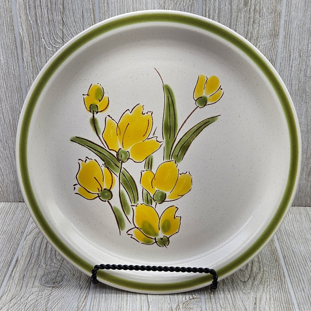 Stonybrook Japan 12" Chop Plate Platter‎ Stoneware Plate Yellow Floral Green Rim